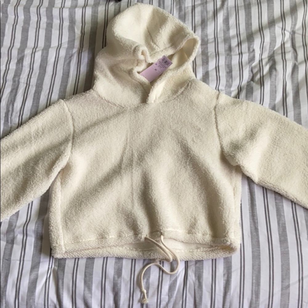 Furry white soft half shirt hoodie